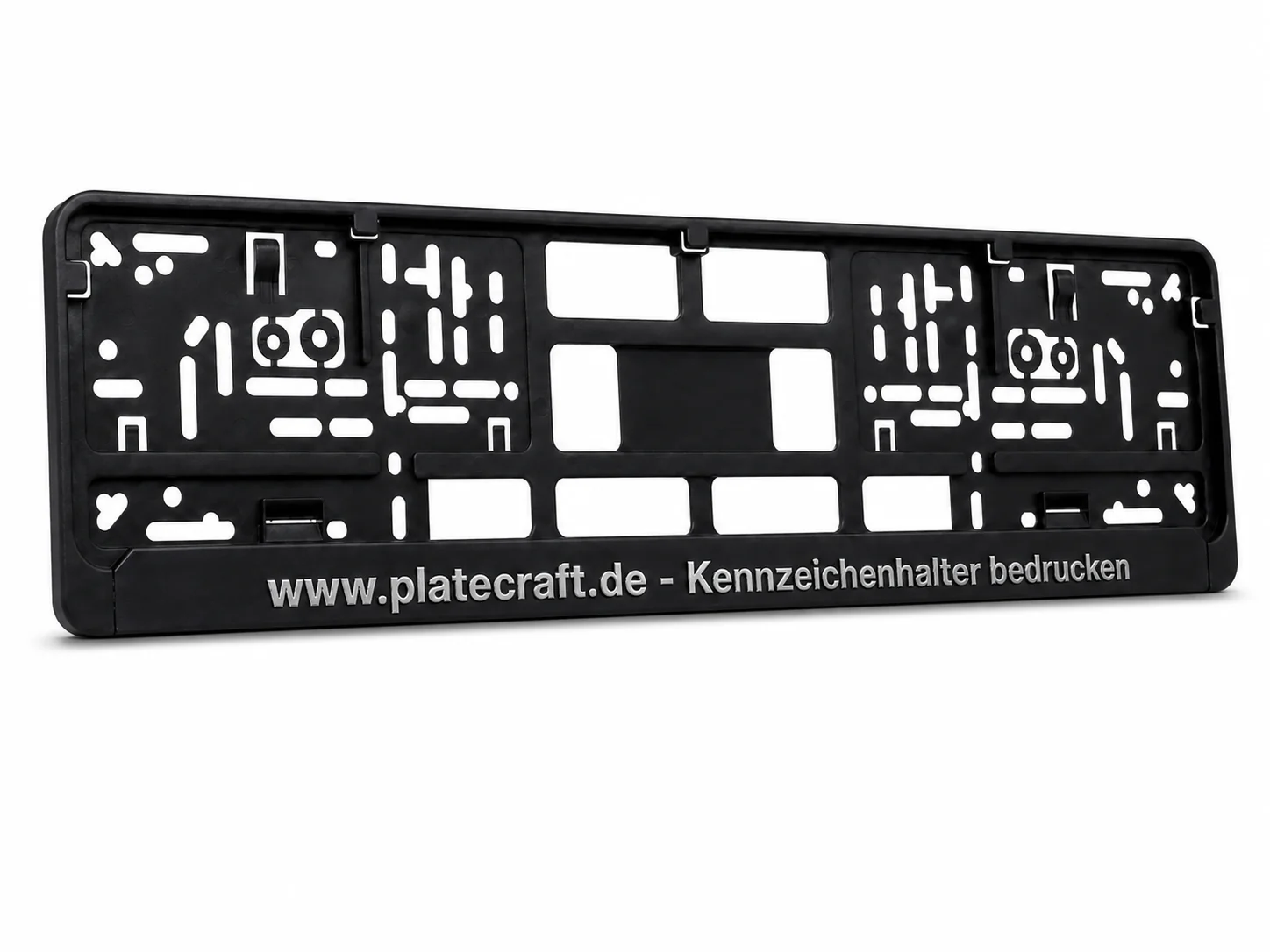 Kennzeichenhalter Erhaben schwarz mit silbernem Prägedruck – geschlossener Rahmen, ABS-Leiste, für Autohaus und Premiumfahrzeuge – Vorschau 2