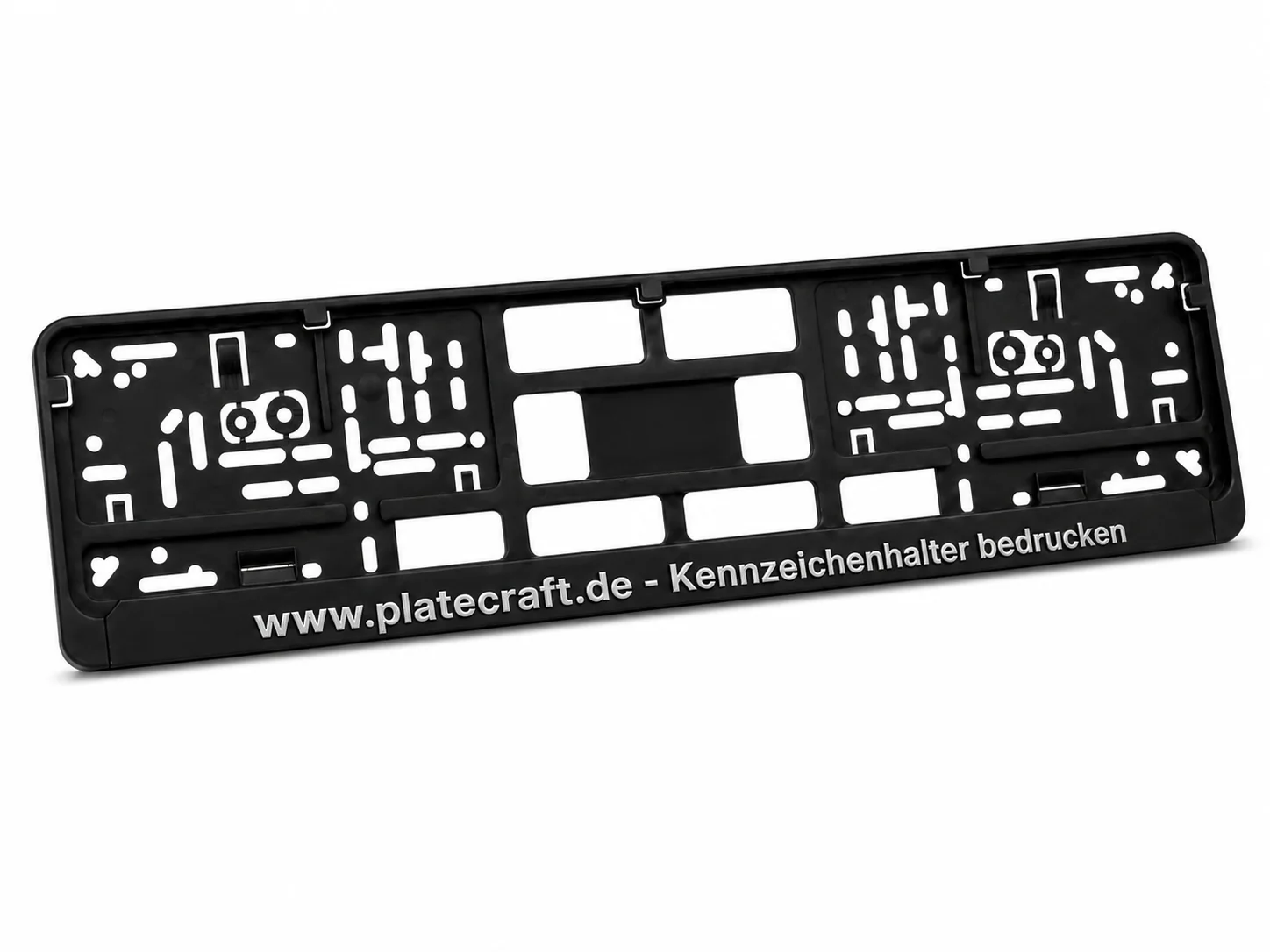 Kennzeichenhalter Erhaben schwarz mit silbernem Prägedruck – geschlossener Rahmen, ABS-Leiste, für Autohaus und Premiumfahrzeuge – Vorschau 3