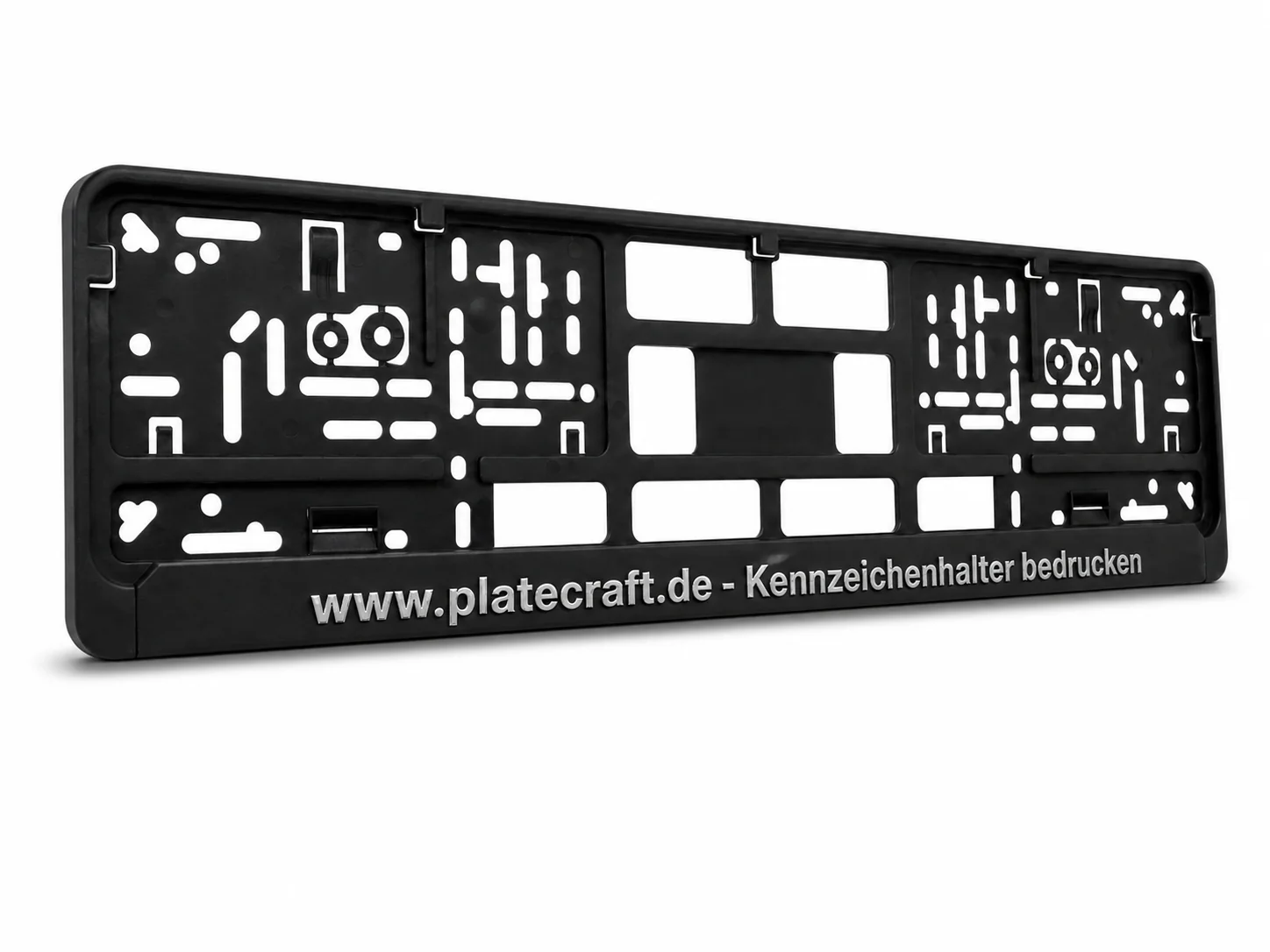 Kennzeichenhalter Erhaben schwarz mit silbernem Prägedruck – geschlossener Rahmen, ABS-Leiste, für Autohaus und Premiumfahrzeuge – Vorschau 4