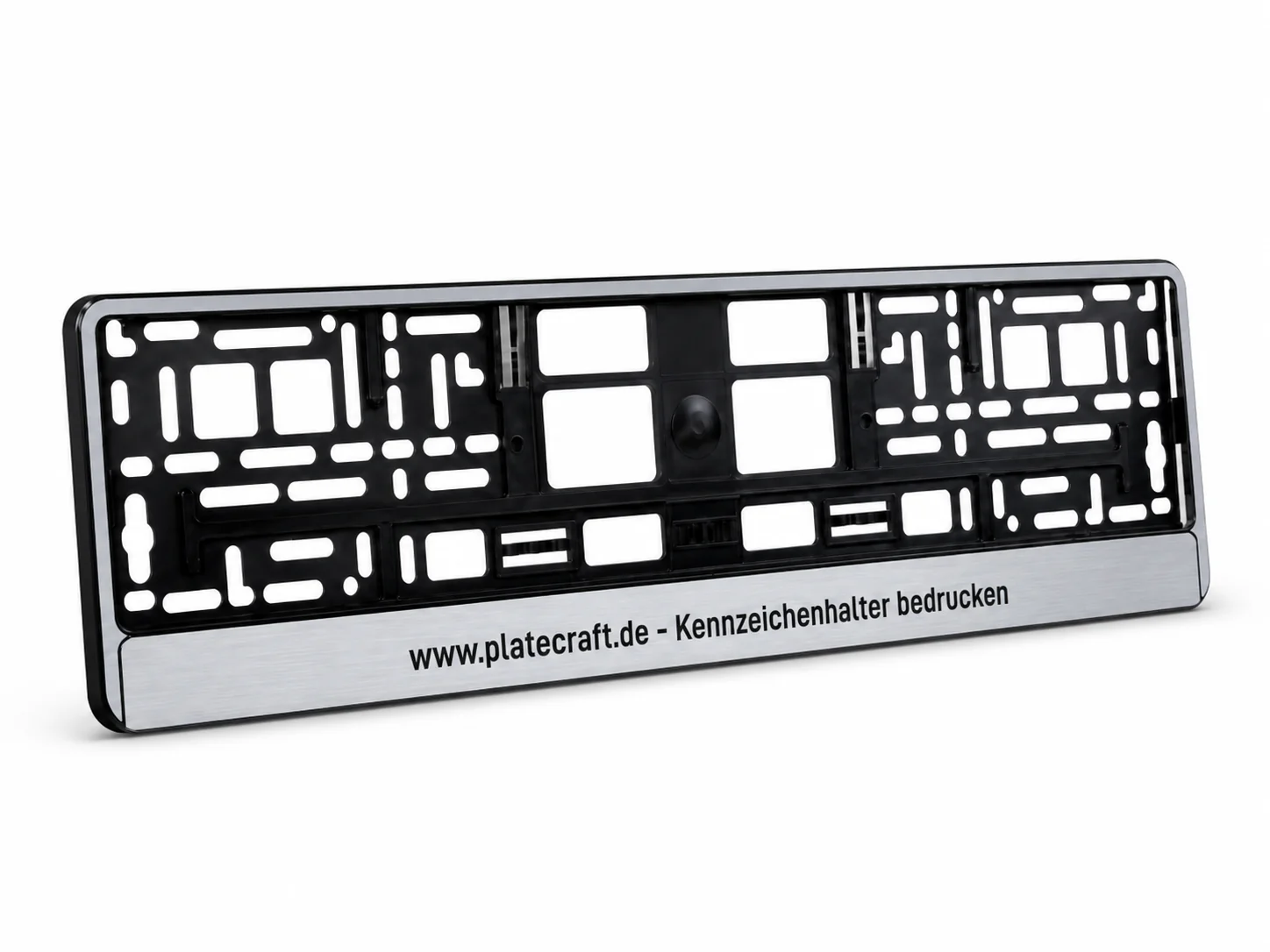 Kennzeichenhalter Silber bedrucken – silber-metallic PKW-Halter mit individueller Werbeleiste, UV-Digitaldruck von Platecraft – Vorschau 3