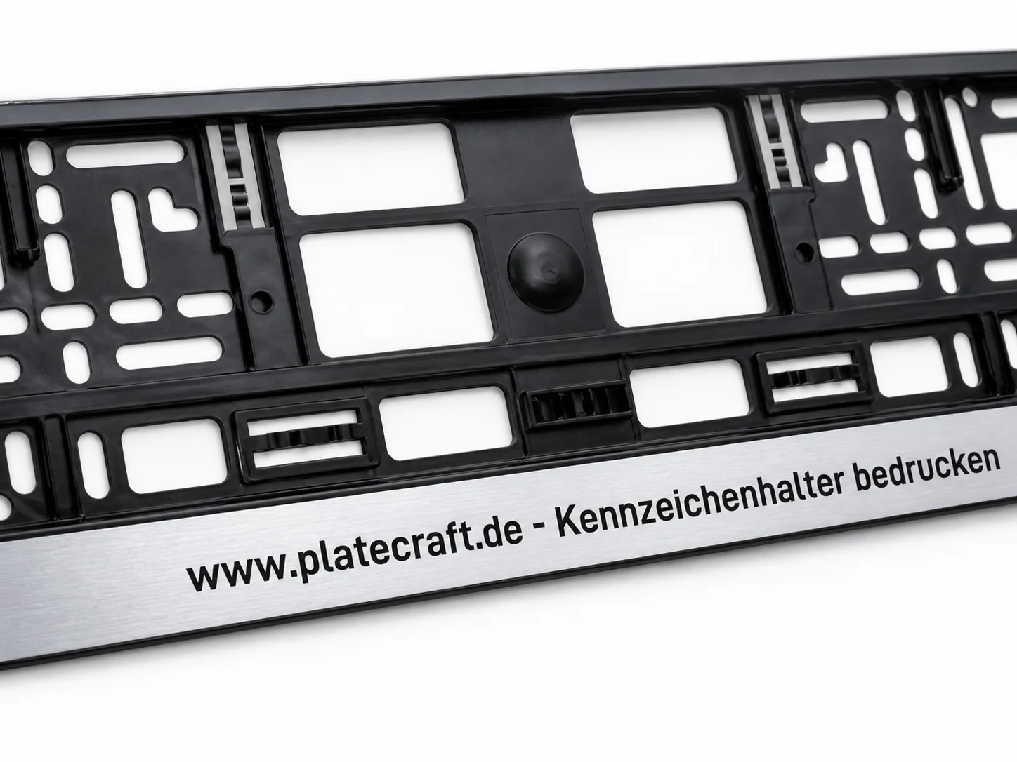 Kennzeichenhalter Silber bedrucken – silber-metallic PKW-Halter mit individueller Werbeleiste, UV-Digitaldruck von Platecraft – Vorschau 4